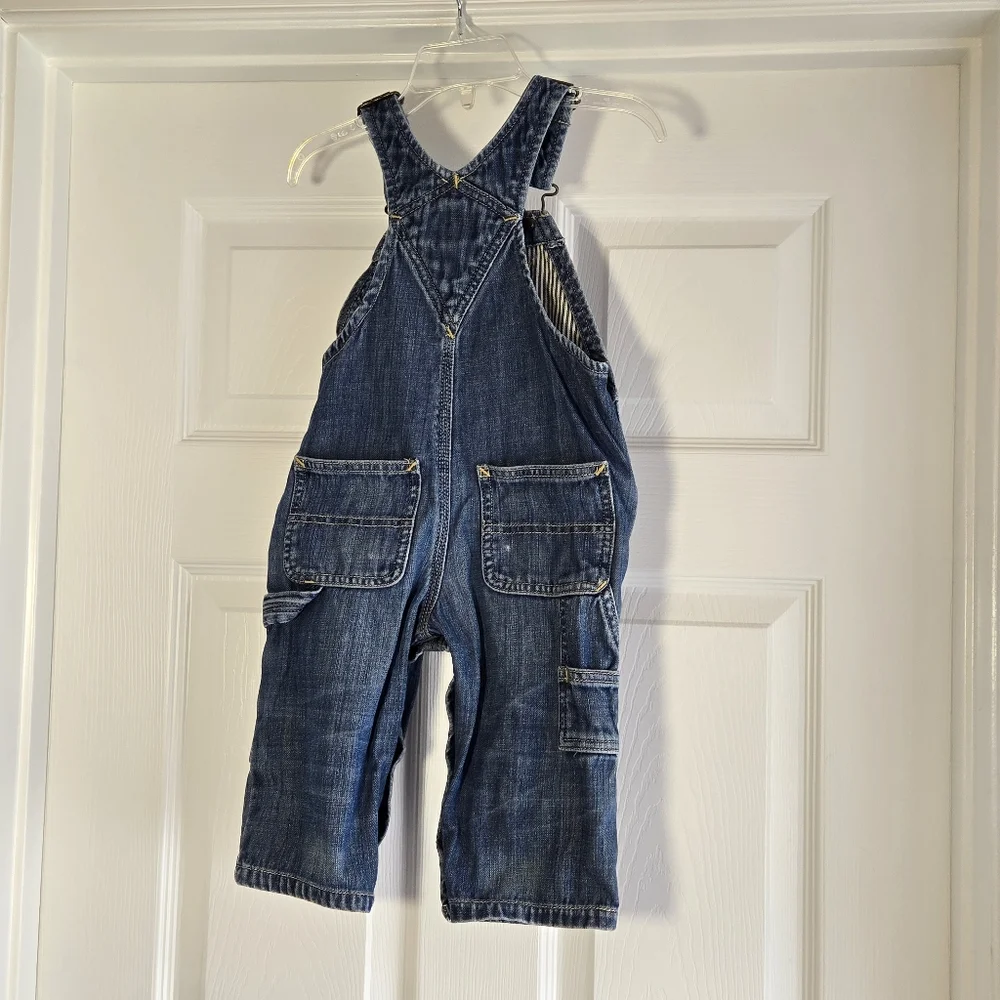 Babygap 1969 Denim Overalls Size 12-18 M Distressed Snap Leg Opening‎ Jeans Gap